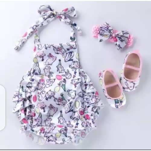 Lovely Baby Girl Dungaree Head Band And Matching Shoe