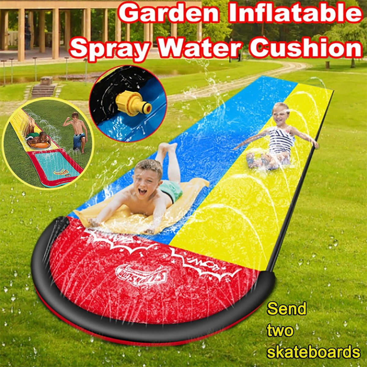 Double /Single Single Dual Person Surf Water Slide Mat Lawn For Children Summer Pool Games Toys Backyard Outdoor Water Skater Double With Skateboard