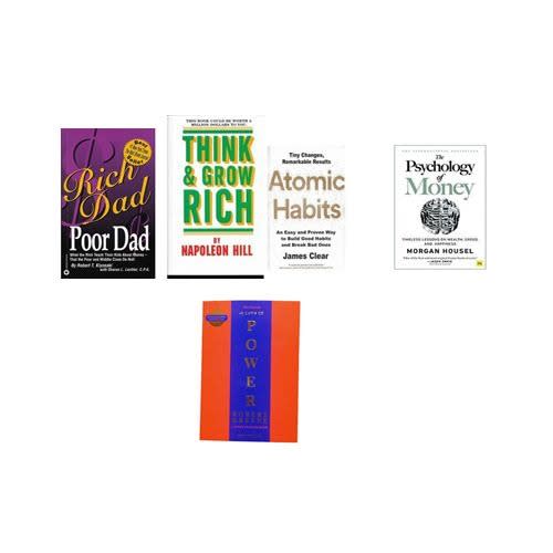 Psychology Of Money + Atomic Habit + Rich Dad Poor Dad + 48 Laws Of Power+ Think And Grow