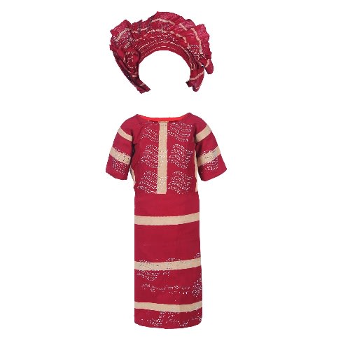 Girl'sTraditional Aso Oke Wear -Iro, Buba & Gele -Red