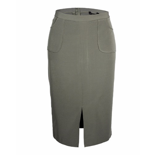 Front Slit Midi Skirt - Army Green