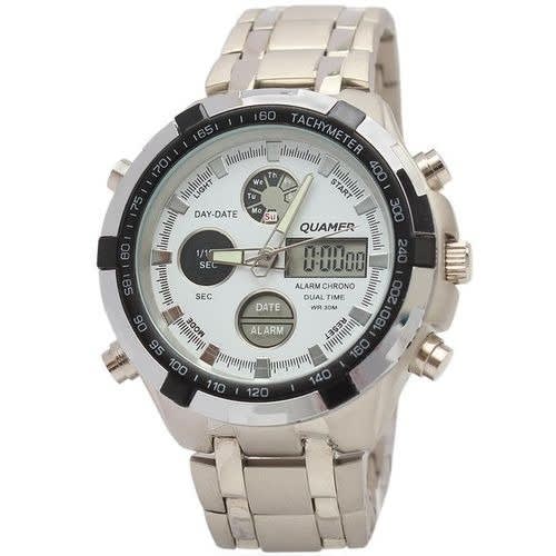 Men's LED Chain Wrist Watch- Silver - White Face + Free Case