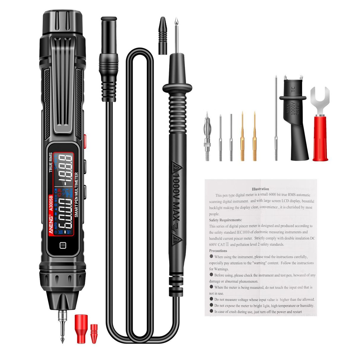 ANENG A3005A/B Digital Intelligent Professional Multimeter Sensor Pen Phase Sequence Tester AC Voltage Meter Non-Contact Voltmeter Electric Tool