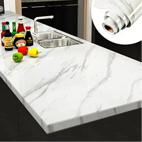 Multipurpose Self Adhesive Marble Design Wallpaper / Kitchen Wall Sticker - 2pcs White