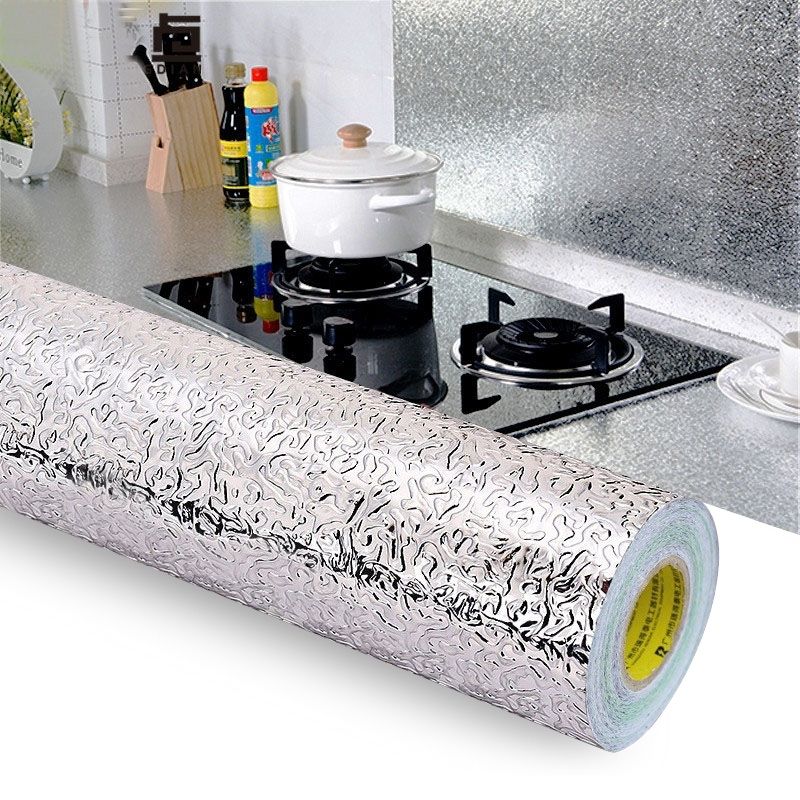 Kitchen Wall Stove Aluminum Foil Oil-proof Stickers Anti-fouling High-temperature Self-adhesive Croppable Wallpaper Wall Sticker, Size:40cmx5m(Frosted Tinfoil)
