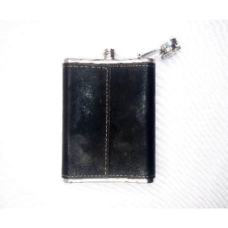 Stainless Steel Pocket Leather Liquor Hip Flask- Black-  8oz
