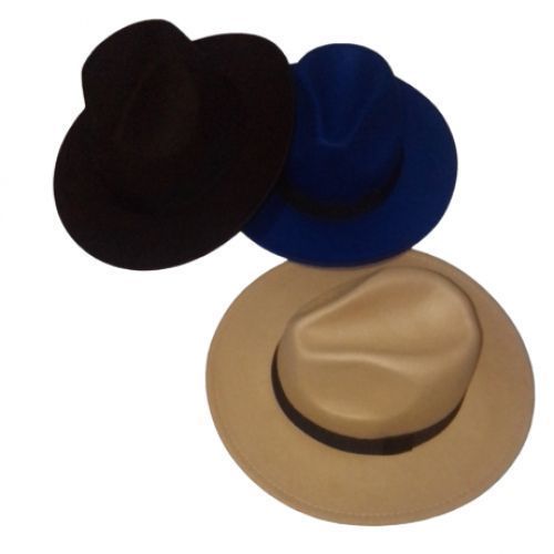 3 Fedora Hats (Royal Blue, Light Brown And Black)
