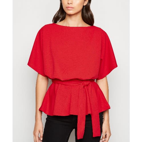 Red Belted Batwing Top