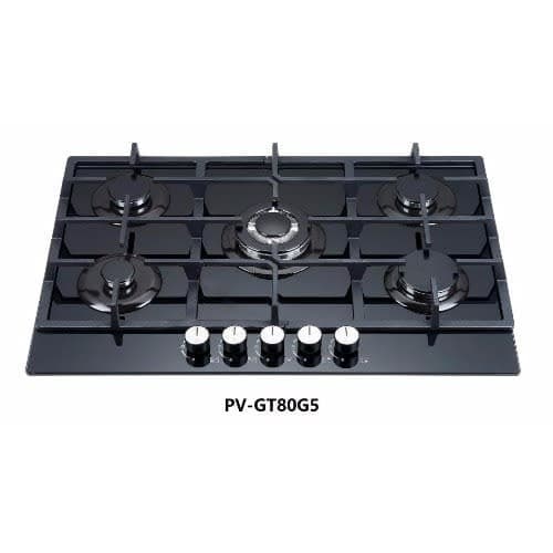Tempered Glass 5 Burner Gas Cooker Top - 80cm X50cm