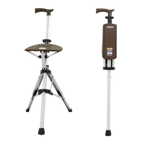 Portable Folding Trekking Hiking Pole With Seat - Brown
