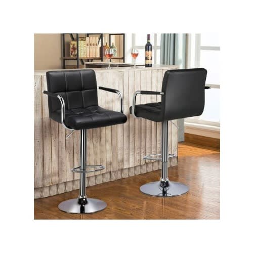 Leather Swivel Adjustable Bar Stool -  2Sets