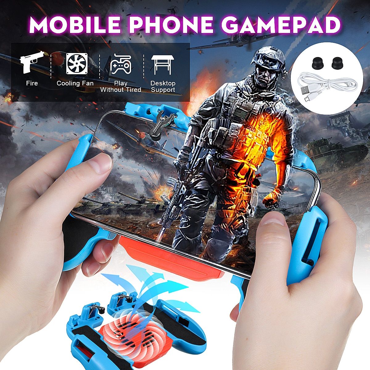 H5 Mobile Phone Gamepad Grip Controller Fire-Button Shooter Cooling Fan Trigger Fire-Button For IPhone For Free-Fire