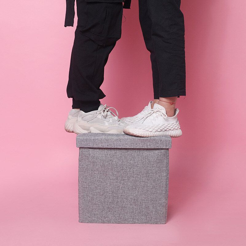 4 Colors New Foldable Fabric Storage Stool Multifunctional Bench Box Small Sofa Minimalist Artistic Style Kid Chair Foot Stool Grey