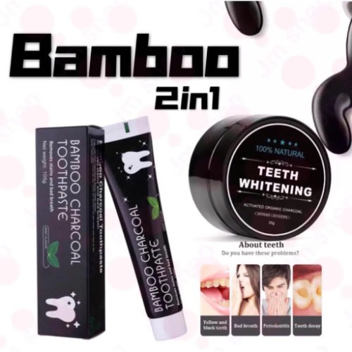 2 In 1 Activated Charcoal Teeth Whitening  Bamboo Charcoal Toothpaste - 105g