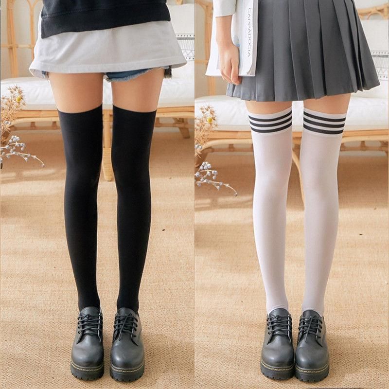Sexy Medias Black White Striped Long Socks Women Velet Over Knee Thigh High Stockings Girls Anime Lolita Cosplay Costumes New.
