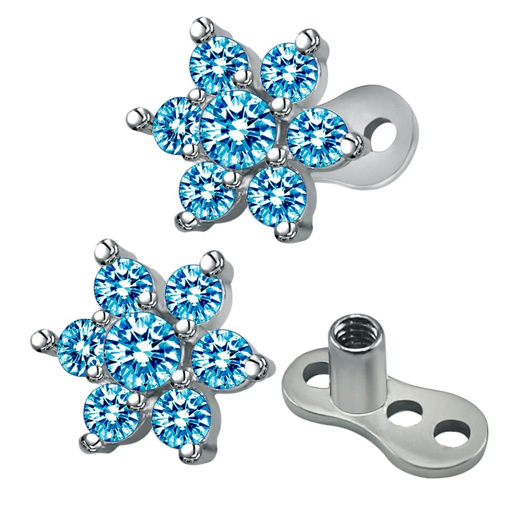 2Pcs 14 Zirconia Dermal Anchor Tops And 16L Stainless Blue