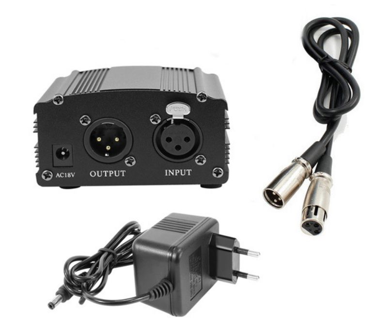 48V Phantom Power Supply With Adapter And XLR Cable For Condenser Microphones Recording Equipment