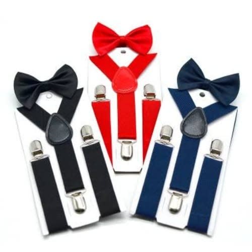 Set Of 3 Kids Suspenders With Bowties - Black, Red & Blue