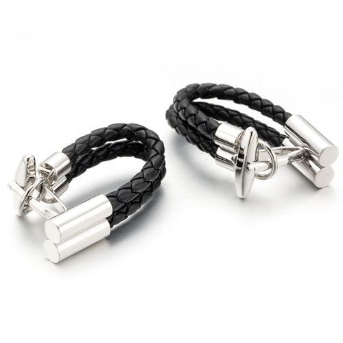 High-end Leather Chain Cufflinks Black Woven Rope Cufflinks