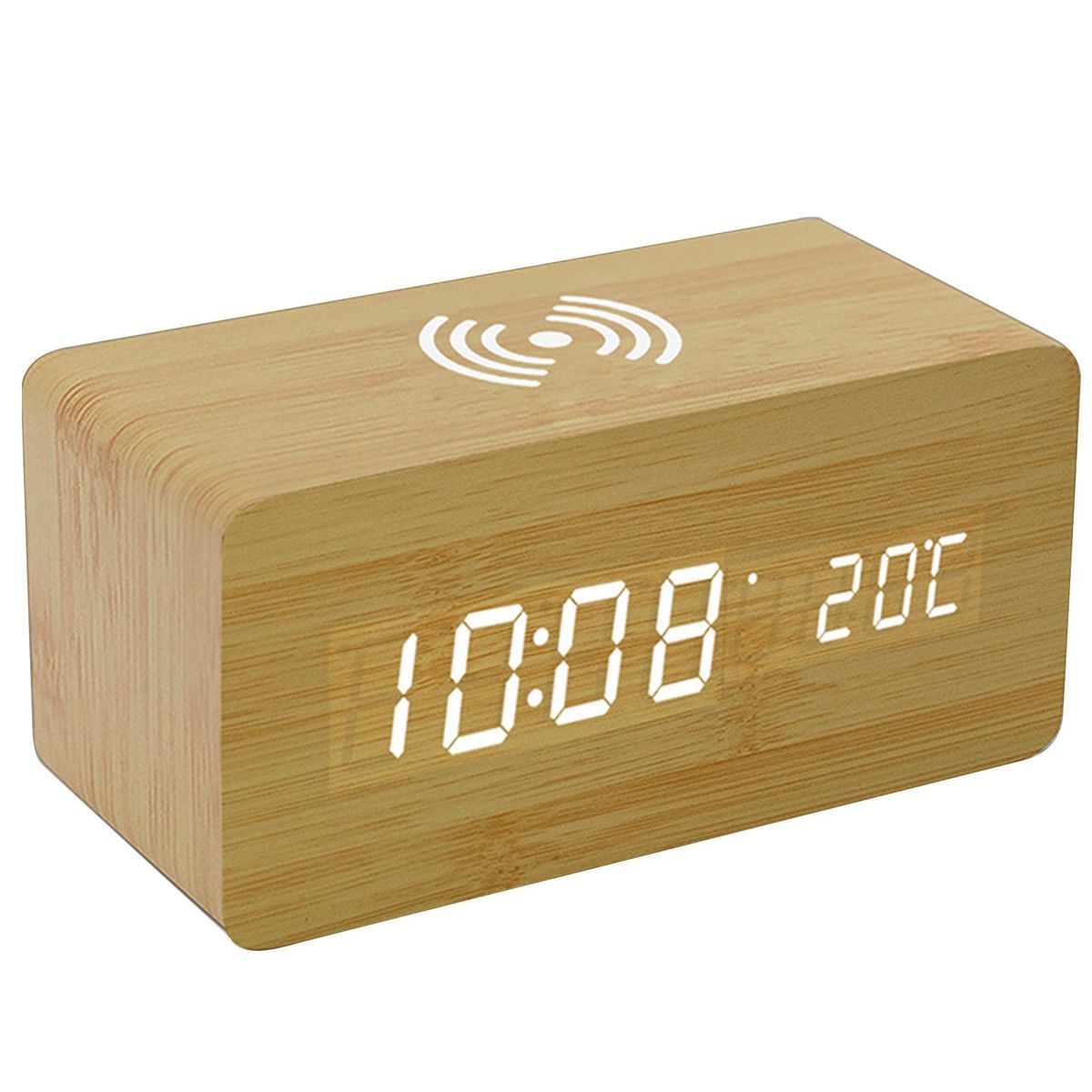 Wooden Digital Alarm Clock with Wireless Charging 3 Alarms LED Display Sound Control  for Bedroom Bedside Office Gift for   Kids Friends