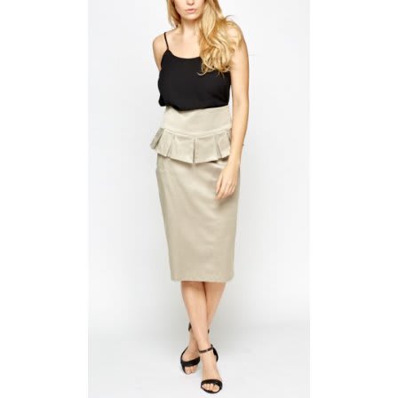 High Waist Pleated Peplum Skirt - Beige