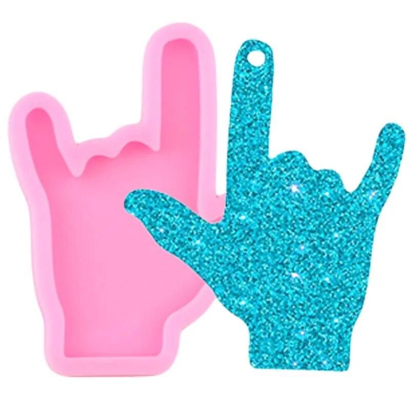 Shiny I Love You In Sign Language Hand Mold Keychain Epoxy Resin Silicone Molds DIY Craft Necklace Making Jewelry Pendant Moulds