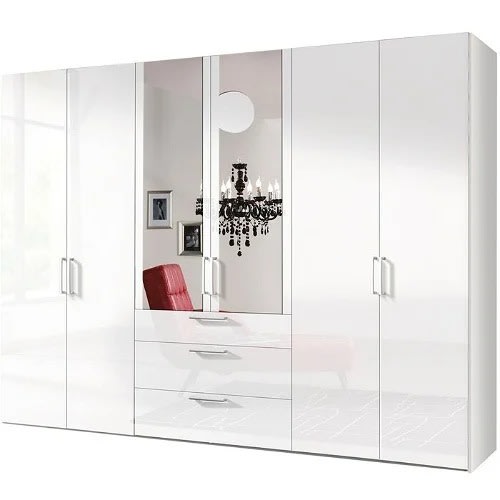 6 Door Wardrobe - 2 Mirror - Gloss White