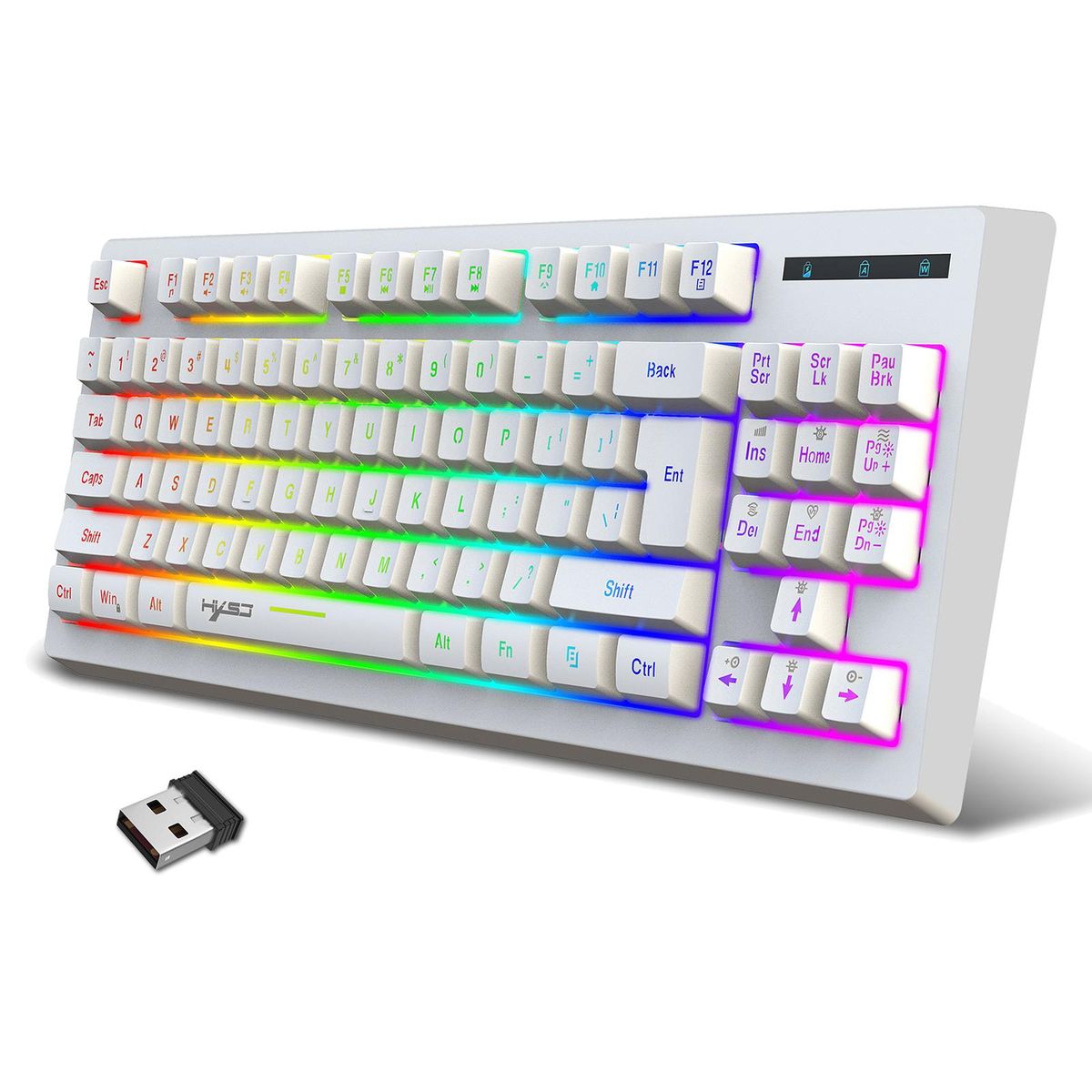 HXSJ L100 2.4G Wireless Membrane Keyboard 87 Keys Layout RGB Light Effect ABS Key Cap Built-in 1800mAh Lithium Battery White