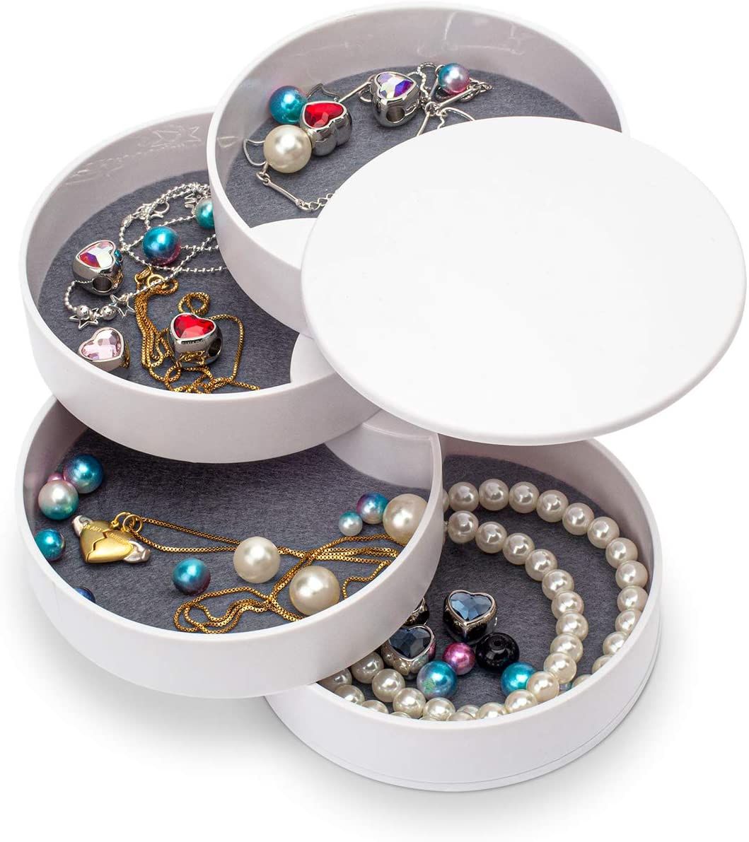 4 Layers Rotating Jewelry Organizer Box-White