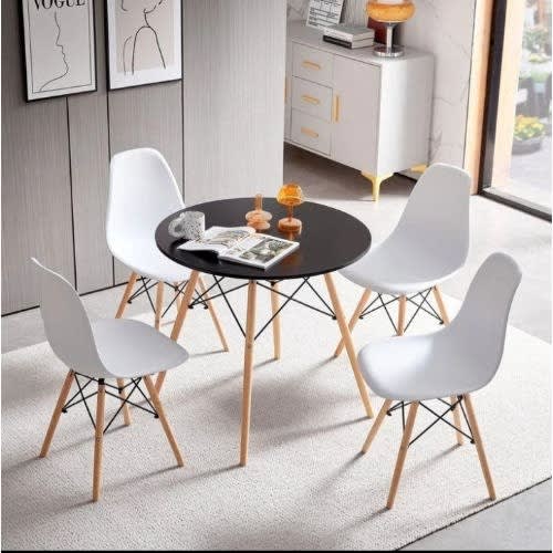 Round Dining Table With 4 Set Of Chairs - White