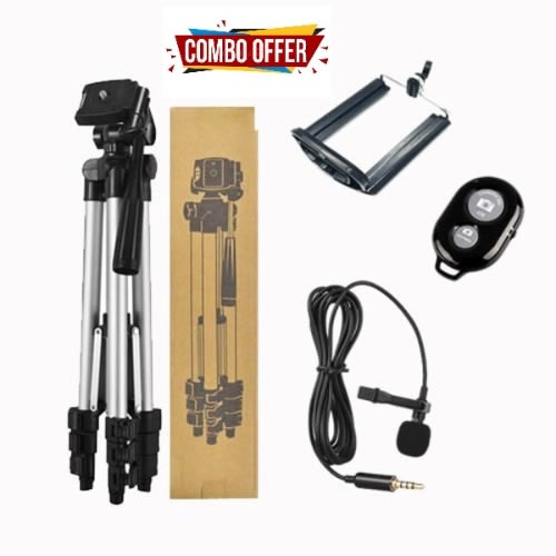 Phone Tripod Stand 4feet, Lapel Microphone With Remote  For Recording And Live Streaming