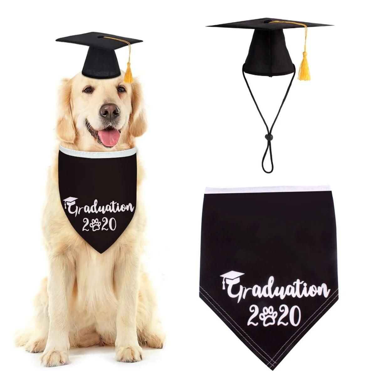 Pet Graduation Cap Dog Decoration Photography Party Cosplay Hat with Yellow Tessel and Scarf Pet Grad