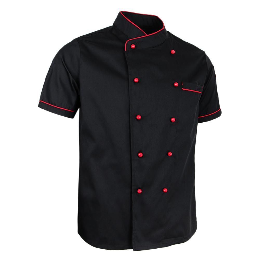 Black White Unisex Chef Jacket Coat Hotel Kitchen Uniform 2XL Black