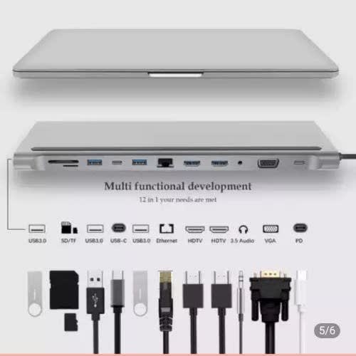 12 In 1 Usb Type C Hub Dual Hdmi-compatible Ethernet Usb 3.0 Audio Jack Multiport