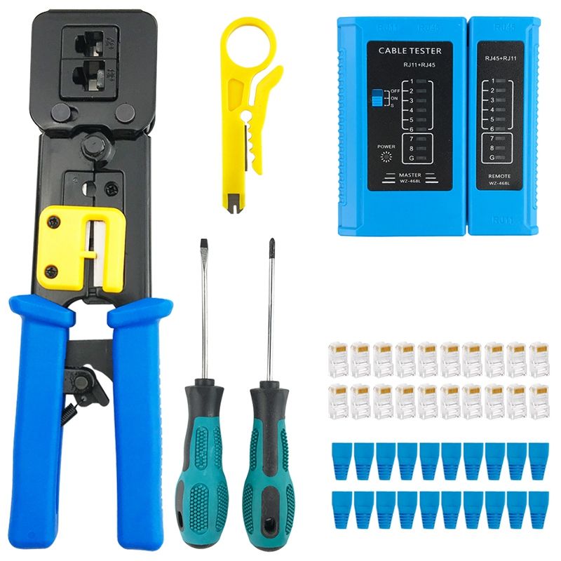 RJ45 Crimp Tool Kit P Thru Cat5 Cat5E Cat6 RJ45 Crimping