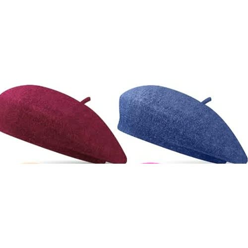 Set Of 2 Plain Berets  - Wine And Blue