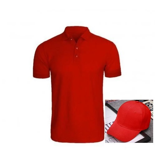 Men's Polo T-Shirt & Cap-Red