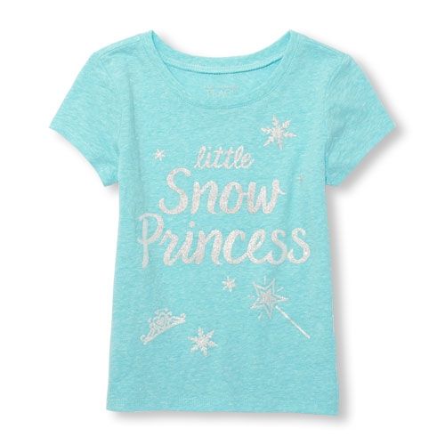 Girls Glitter 'Little Snow Princess' Top-Blue Teal