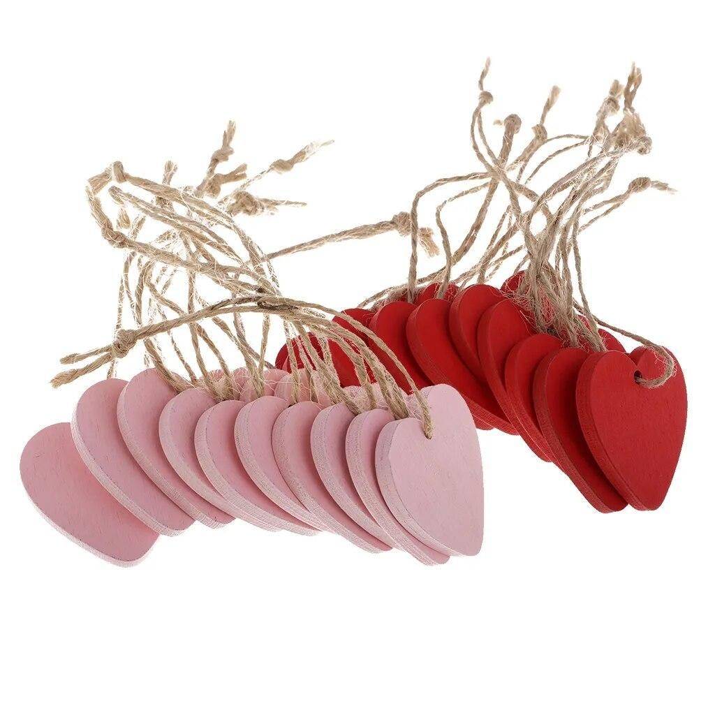 20 Pieces Wood Love Heart Slices Blank Name Badges Wood Labels