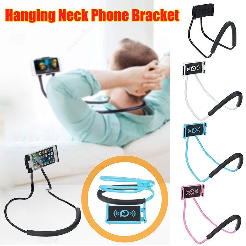 (Universal) 360&deg; Flexible Neck Phone Holder Portable Lazy Hanging On Neck Smart Phone Bracket Holder Desktop Mount For Bike Bicycle Riding Cooking Pink