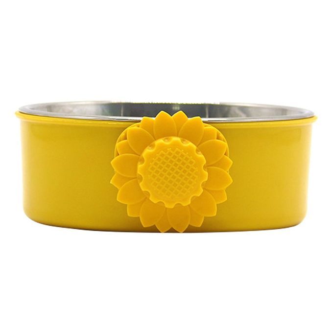 Stainless Steel Pet Dog Cat Hanging Water Bowl Puppy Bird Crate Cage Feeder-Mango Yellow-