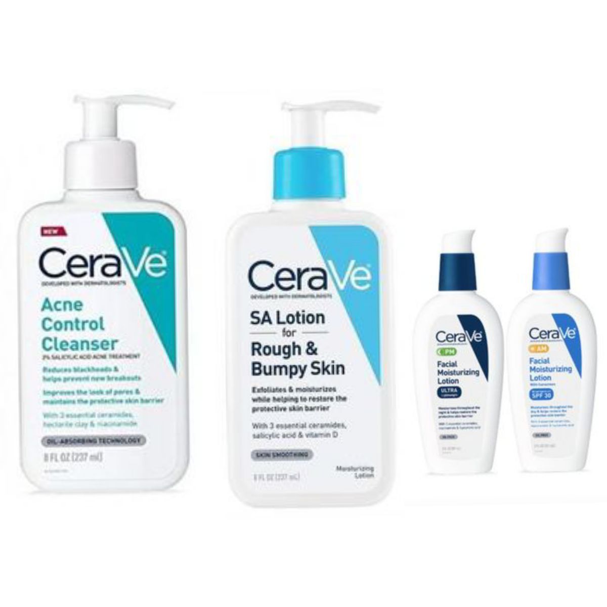 Acne Control Cleanser &  SA Lotion & AM + PM Facial Moisturizing Lotion