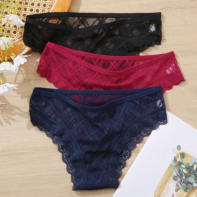 Sexy Floral Lace Mesh Women's Panties Female Hollow Out Briefs Transparent Low Rise Underwear Ladies Big Size M_2XL(#Set 12)