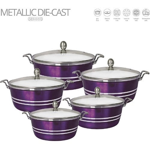 Metallic Aluminum Die-cast Stockpot - 5set - Amethyst