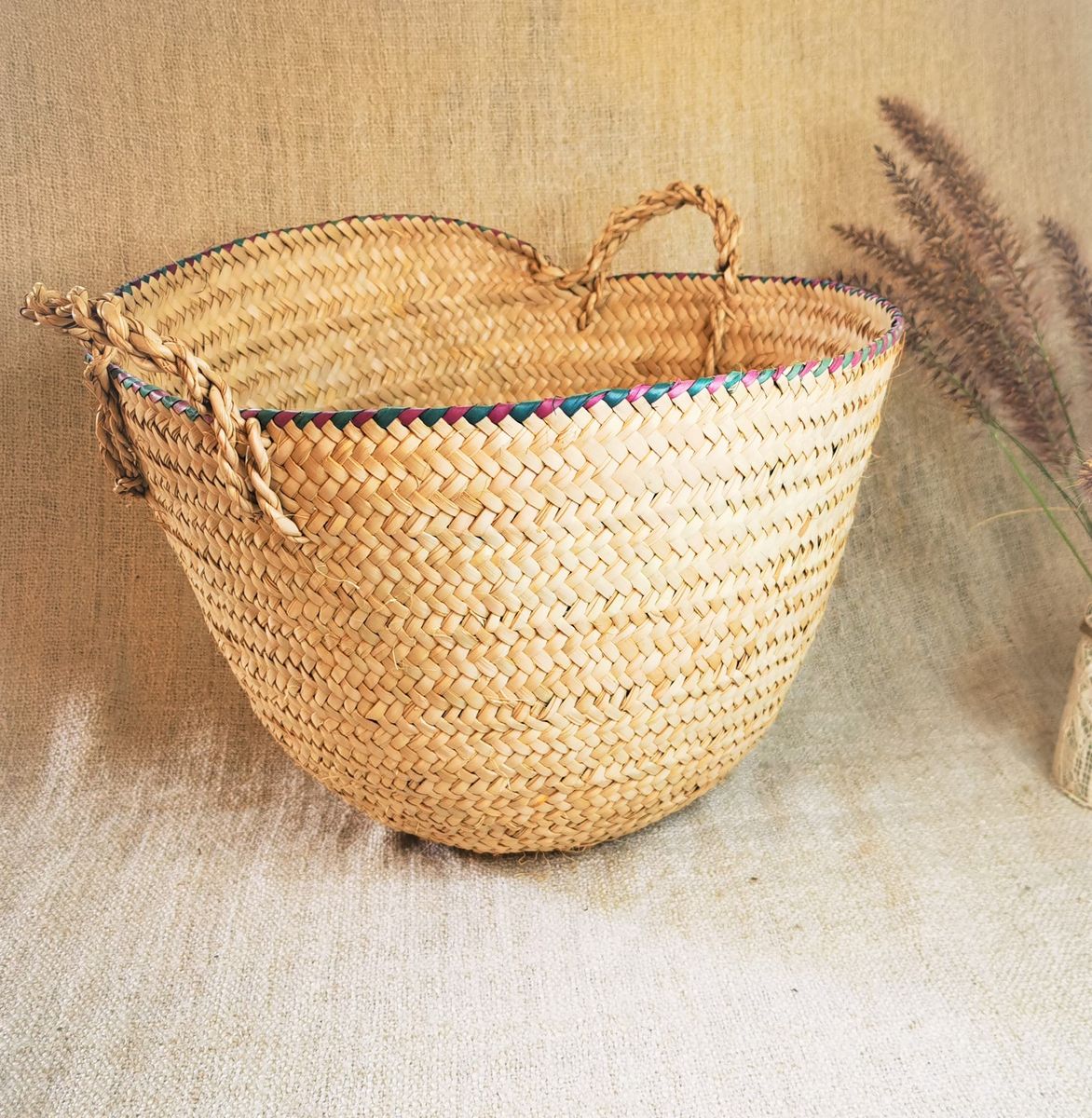 Handwoven Palm Leaf Storage Basket