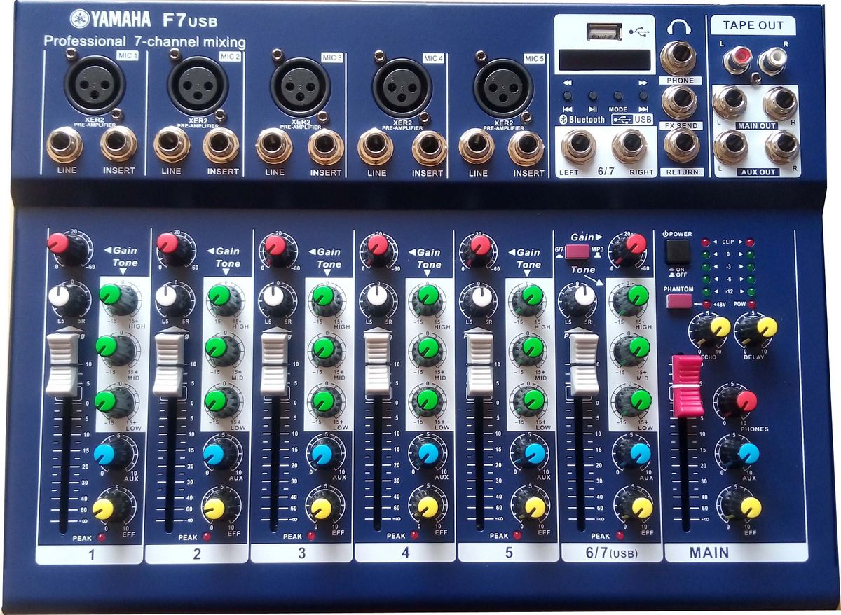 7 Channel Audio Mixer With Bluetooth, USB & Phantom Light.
