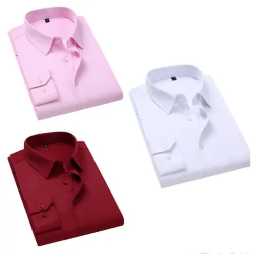Set Of 3 Corporate Long Sleeve Shirt - Wine, White, Pink