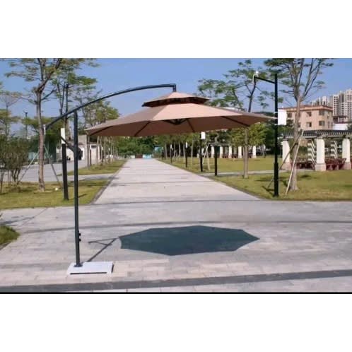 Outdoors Garden Canopy Parasol With Marble Base - Brown