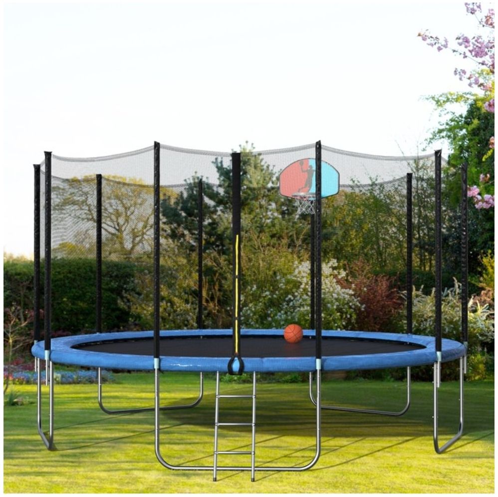 Euroco 14" Round Trampoline With Safety Enclosure, Basketball Hoop