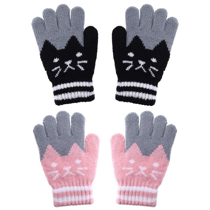 2 Pairs Kids Winter Gloves Full Finger Knitted G